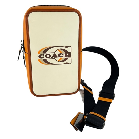 COACH CE529 Sullivan Pack Beige Orange Leather Men's Crossbody Bag